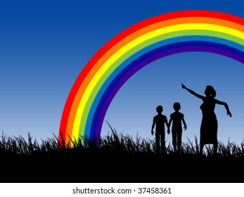 mother with children on field
