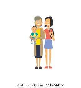 mother and children on white background, tree of genus happy family concept, flat cartoon design vector illustration