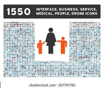 Mother And Children and other web interface, business tools, people poses, medical service vector icons. Style is flat symbols, bicolored, rounded angles, white background.