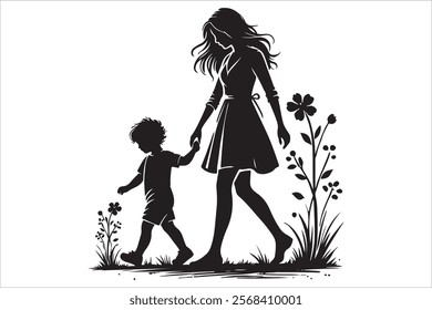 Mother and Children Silhouettes design