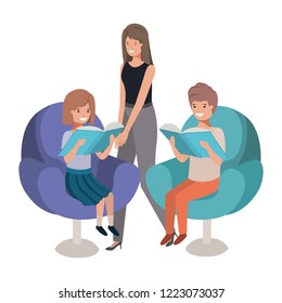 mother and children sitting in chair avatar character