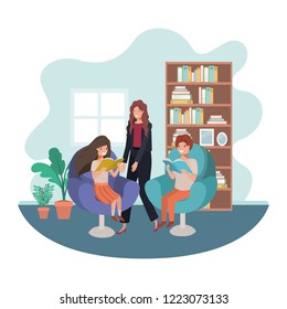 mother and children sitting in chair avatar character