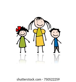 Mother Children Sketch Your Design Stock Vector (Royalty Free ...