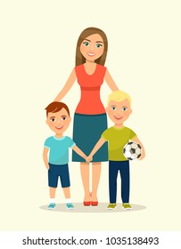 Mother with children. Vector flat style illustration