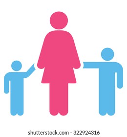 Mother And Children vector icon. Style is bicolor flat symbol, pink and blue colors, rounded angles, white background.