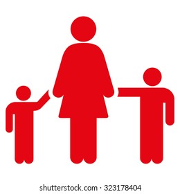 Mother And Children vector icon. Style is flat symbol, red color, rounded angles, white background.