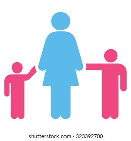 Mother And Children vector icon. Style is bicolor flat symbol, pink and blue colors, rounded angles, white background.