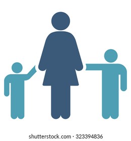 Mother And Children vector icon. Style is bicolor flat symbol, cyan and blue colors, rounded angles, white background.