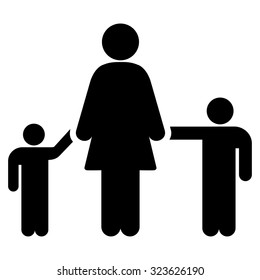 Mother And Children vector icon. Style is flat symbol, black color, rounded angles, white background.