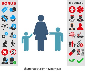 Mother And Children vector icon. Style is bicolor flat symbol, cyan and blue colors, rounded angles, white background.