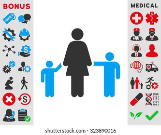 Mother And Children vector icon. Style is bicolor flat symbol, blue and gray colors, rounded angles, white background.