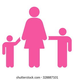 Mother And Children vector icon. Style is flat symbol, pink color, rounded angles, white background.