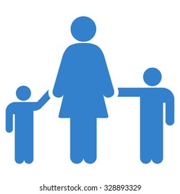 Mother And Children vector icon. Style is flat symbol, cobalt color, rounded angles, white background.