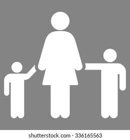 Mother And Children vector icon. Style is flat symbol, white color, rounded angles, gray background.