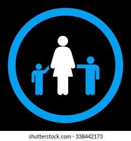 Mother And Children vector icon. Style is bicolor flat rounded symbol, blue and white colors, rounded angles, black background.