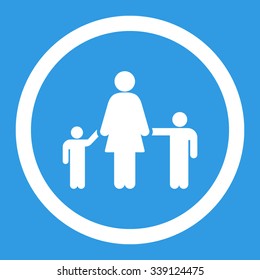 Mother And Children vector icon. Style is flat rounded symbol, white color, rounded angles, blue background.