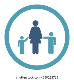 Mother And Children vector icon. Style is bicolor flat rounded symbol, cyan and blue colors, rounded angles, white background.