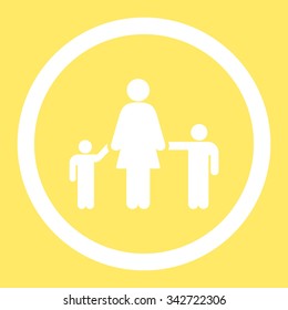 Mother And Children vector icon. Style is flat rounded symbol, white color, rounded angles, yellow background.