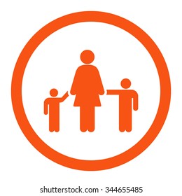Mother And Children vector icon. Style is flat rounded symbol, orange color, rounded angles, white background.