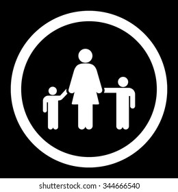 Mother And Children vector icon. Style is flat rounded symbol, white color, rounded angles, black background.
