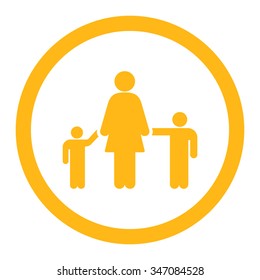 Mother And Children vector icon. Style is flat rounded symbol, yellow color, rounded angles, white background.