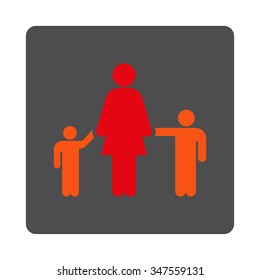 Mother And Children vector icon. Style is flat rounded square silver button with red symbol, white background.