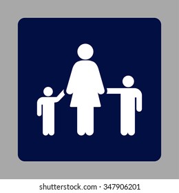 Mother And Children vector icon. Style is flat rounded square button, white and dark blue colors, silver background.