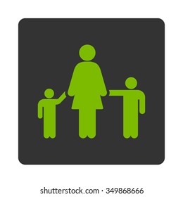 Mother And Children vector icon. Style is flat rounded square button, eco green and gray colors, white background.