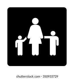 Mother And Children vector icon. Style is flat rounded square button, white and black colors, white background.
