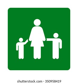 Mother And Children vector icon. Style is flat rounded square button, white and green colors, white background.