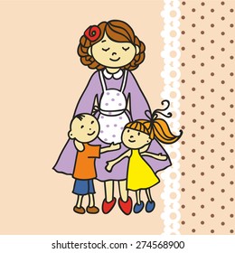 mother with children. vector illustration