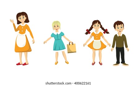 mother and children vector. Set of characters