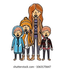 mother and children with winter clothes