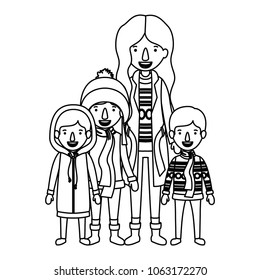 mother and children with winter clothes