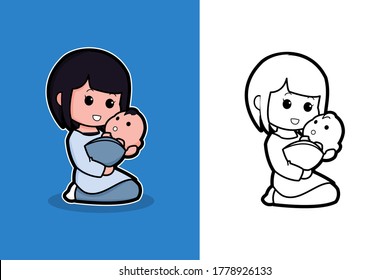Mother and child-themed vector graphic illustrations, perfect for educational themed products, as well as illustrations for coloring books, dictionaries, educational posters, procedures etc.