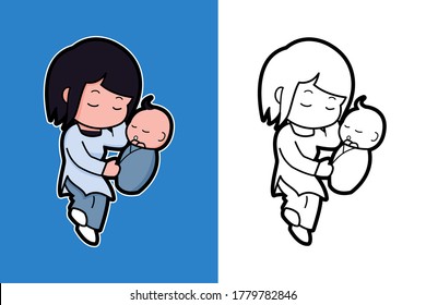 Mother and child-themed vector graphic illustrations, perfect for educational themed products, as well as illustrations for coloring books, dictionaries, educational posters, procedures etc.