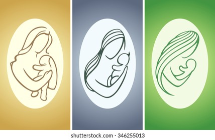 Mother and Child-vector illustration set of stylized line art