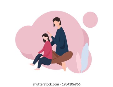 Mother Combing Her Daughter’s Hair - Illustration