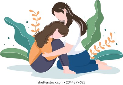 Una Madre Consolando A Su Hijo Que Llora En Su Ilustración De Vector De Brazos