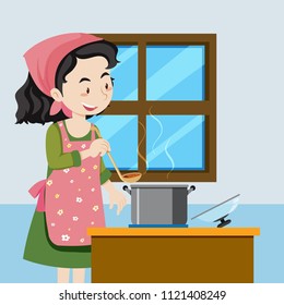 A Mother Cooking Soup illustration