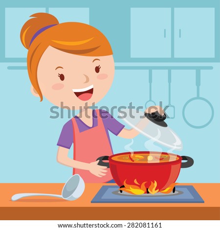 Mother Cooking Vector Illustration Woman Cooking Stock Vector (Royalty