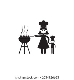 mother cooks barbecue icon. Illustration of family values icon. Premium quality graphic design. Signs and symbols icon for websites, web design, mobile app on white background