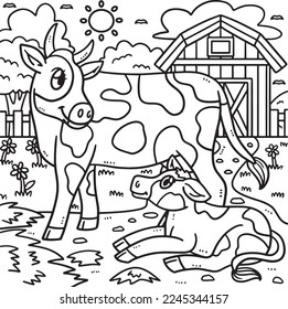 Mother Cow and Calf Coloring Page for Kids