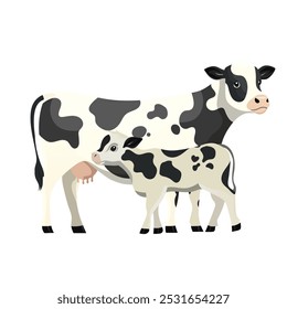 Mother Cow and Calf Vector Illustration