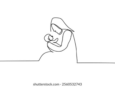 Mother cradling a baby drawing vector illustration.