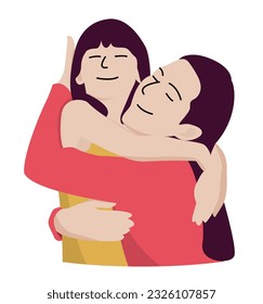 Mother cuddles, hugs, and adores her daughter, cute and lovely simple flat drawing for greeting card