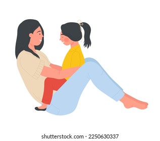 Mother cuddling her daughter. Family lovely moment, parenthood life vector illustration