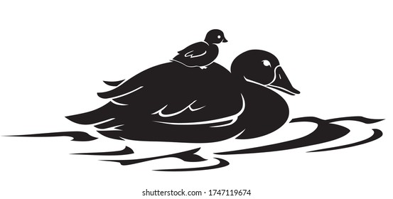 Mother Cute Duck, Silhouette Illustration