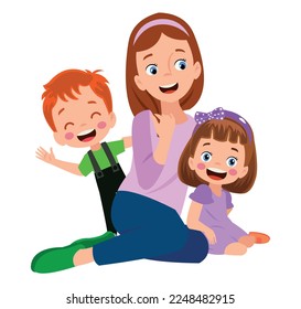 mother and cute kids happy family