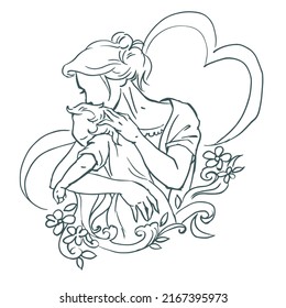 Mother and daughter art vector for card, illustration, decoration